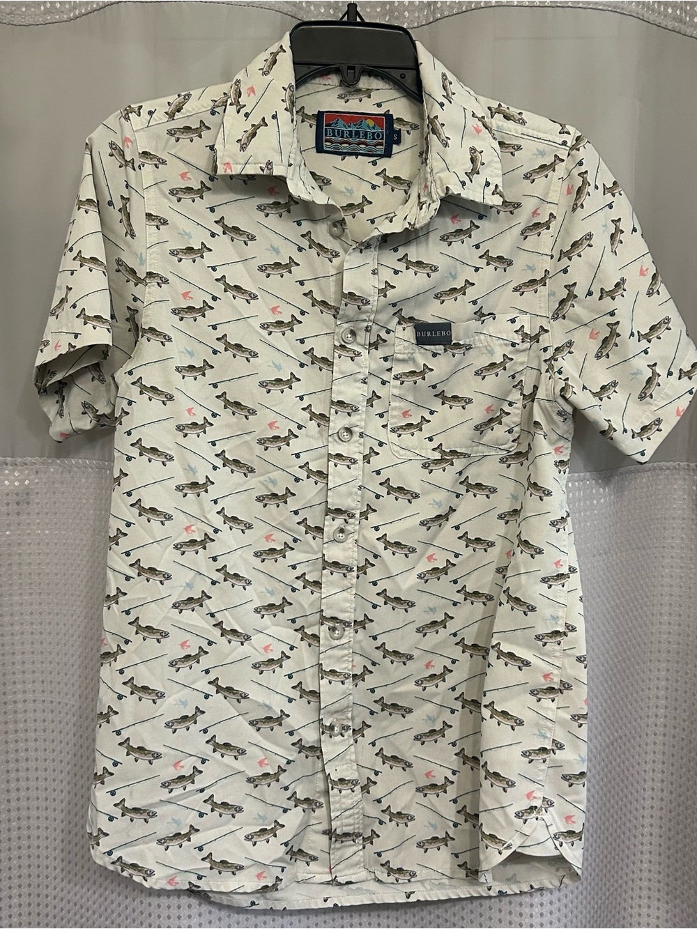BURLEBO Cream Short-Sleeve Button-Up with Fish Motif